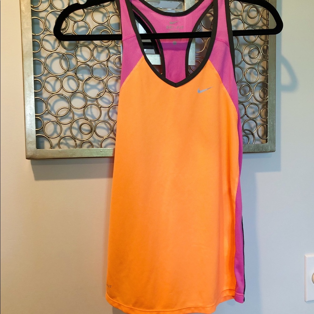 Nike Black, Orange, and Pink Sleeveless Dri Fit